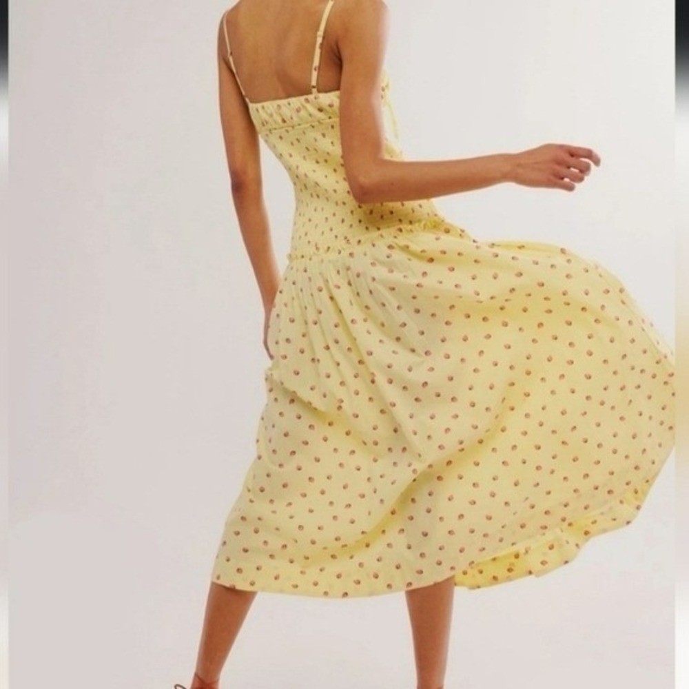 Free People NEW Lavender Daze Strawberry Butter Yellow Smocked Midi Dress Small - Picture 11 of 12